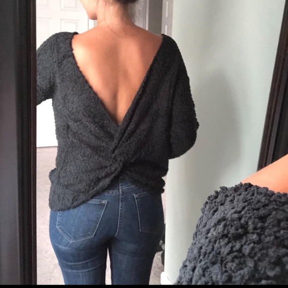 black low back knot popcorn teddy bear sweater - Picture 4 of 6